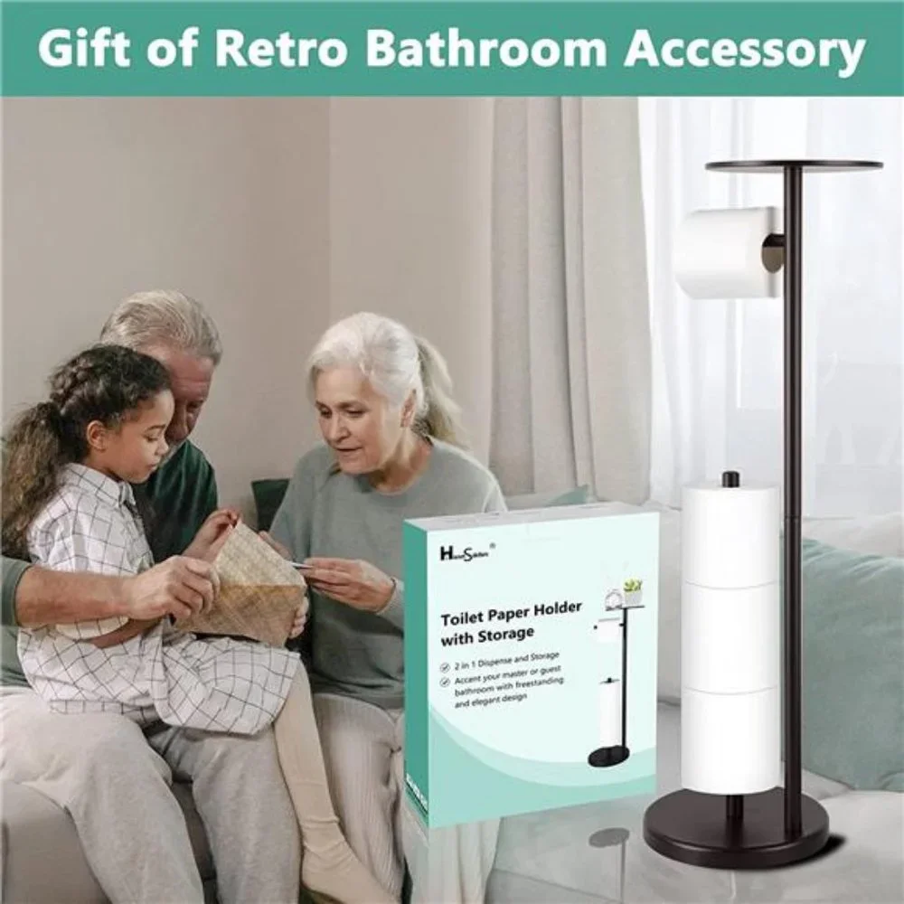 Toilet Paper Holder Stand with Phone Shelf, Free Standing Toilet Paper Holder